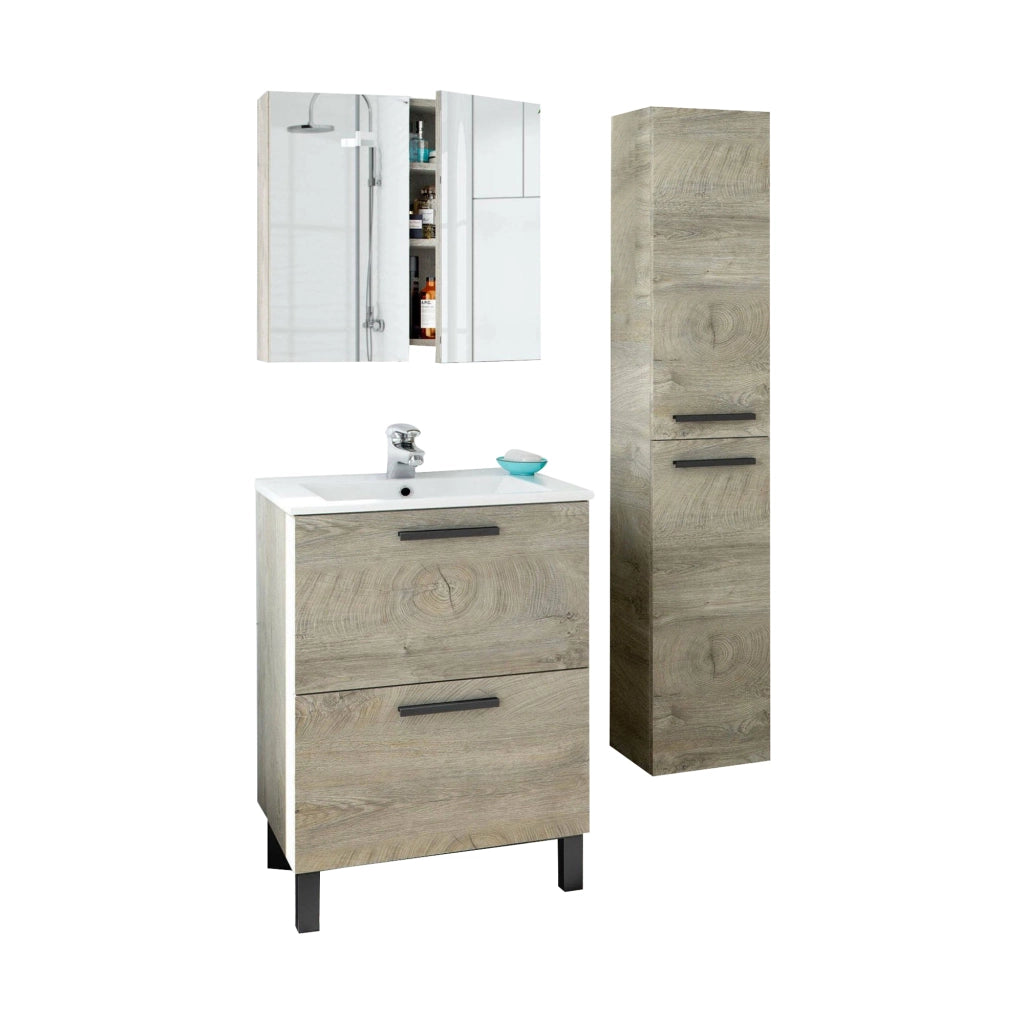 Somaglia, set Mobili Bagno Specchio Incluso, Marrone Rovere