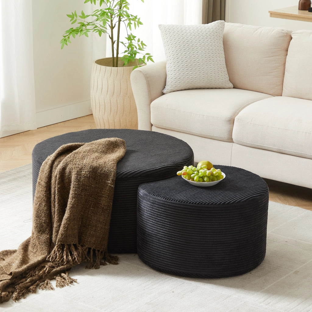 TAVOLINO Set da 2 pezzi rotondo in tessuto nero 84 x 28 x 28 cm