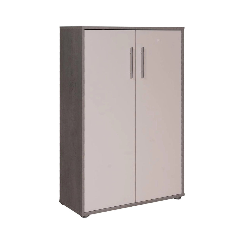 Armadio multiuso Angie, Mobile ausiliario con ripiani, Armadio lineare, Guardaroba Portascarpe, portaoggetti, Bianco e Cemento, cm 79x34h118