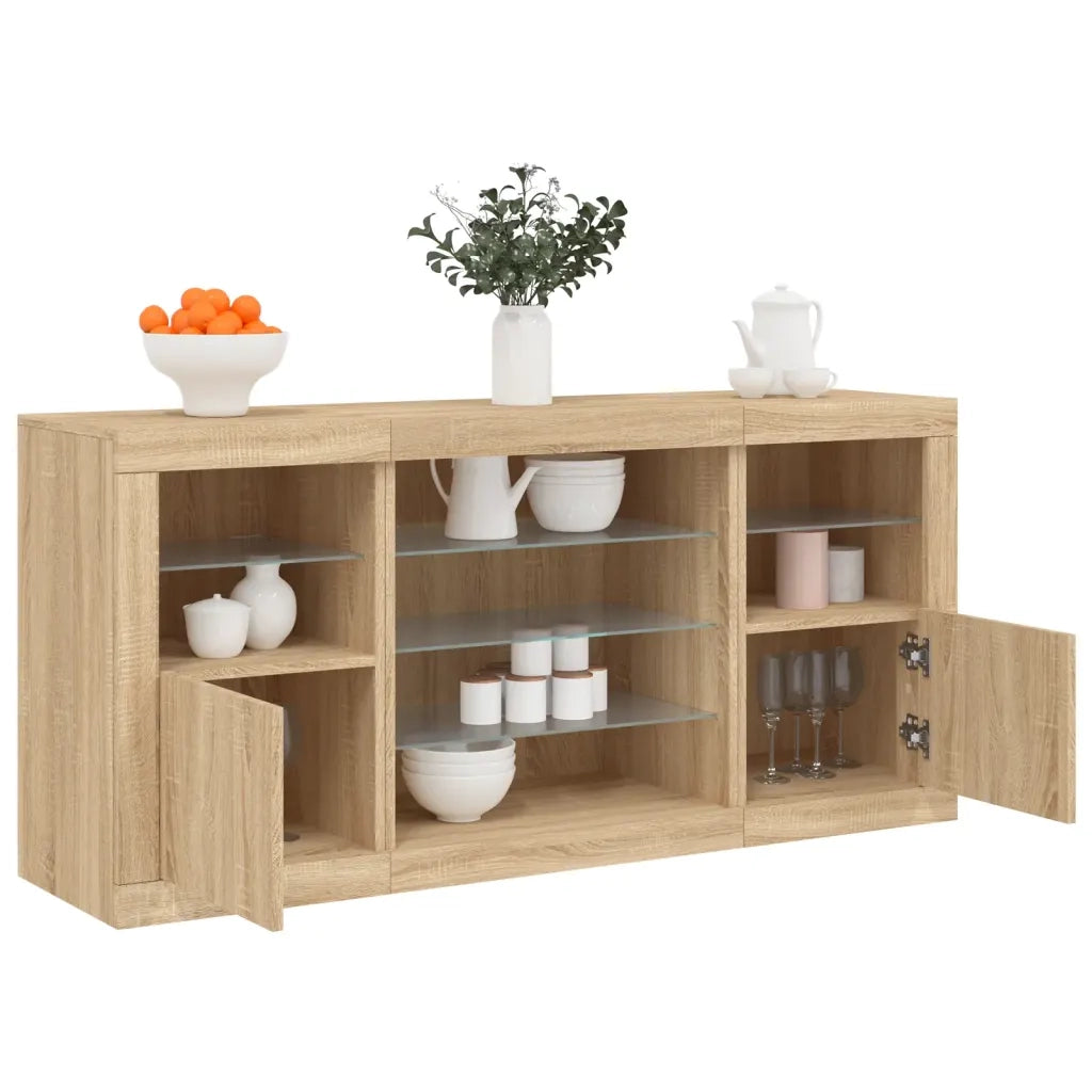 Credenza | Madia | Buffet da pranzo | Armadio da pranzo con Luci LED Rovere Sonoma 142,5x37x67 cm