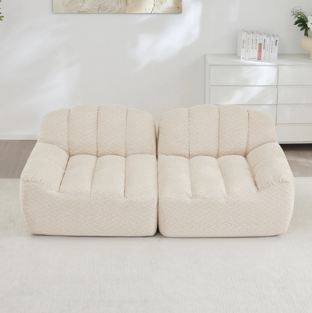 Divano modulare angolare senza struttura; 210x104x79 cm; velluto granulare; beige bianco