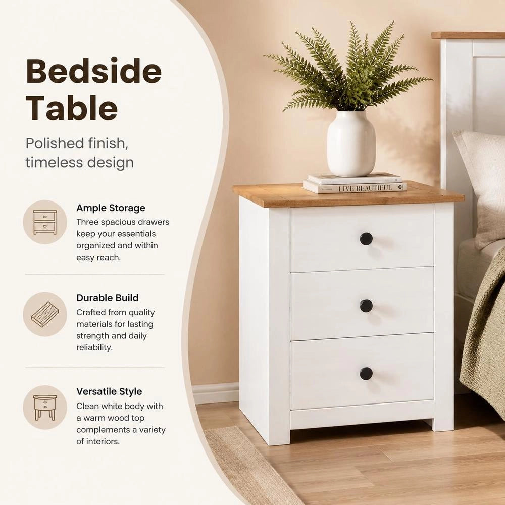 White Bedside Table, 46 X 40 X 57 Cm, Panama Pine