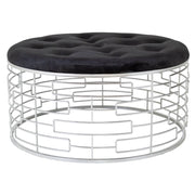 Sgabello rotonda in velluto nero e metallo argento d91,5x47h