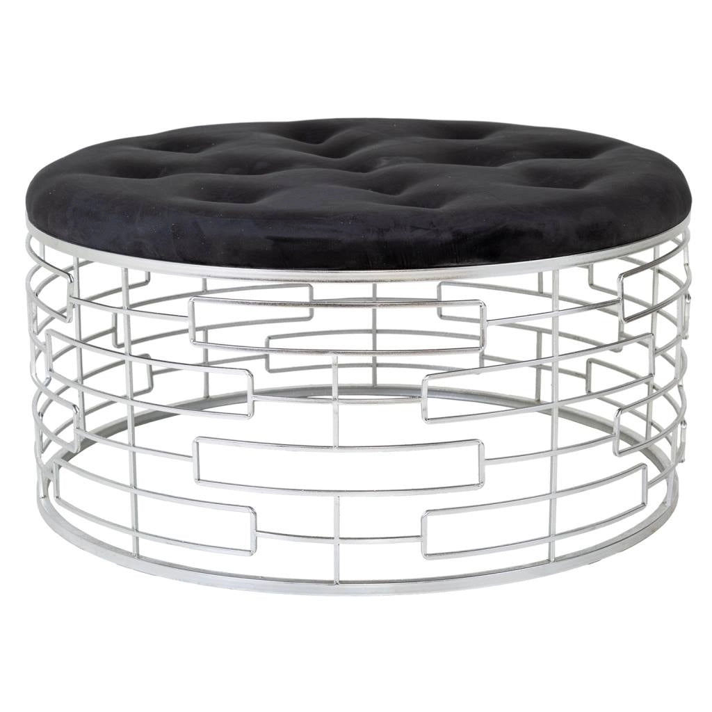 Sgabello rotonda in velluto nero e metallo argento d91,5x47h