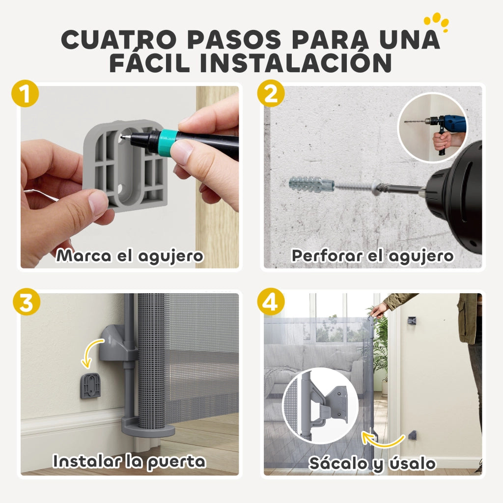Barriera per Cani Retrattile Estensibile ¨C zephmum ¨C Grigio 140 cm