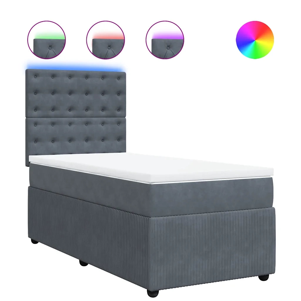 Giroletto a Molle con Materasso Grigio Scuro 100x200 cm Velluto