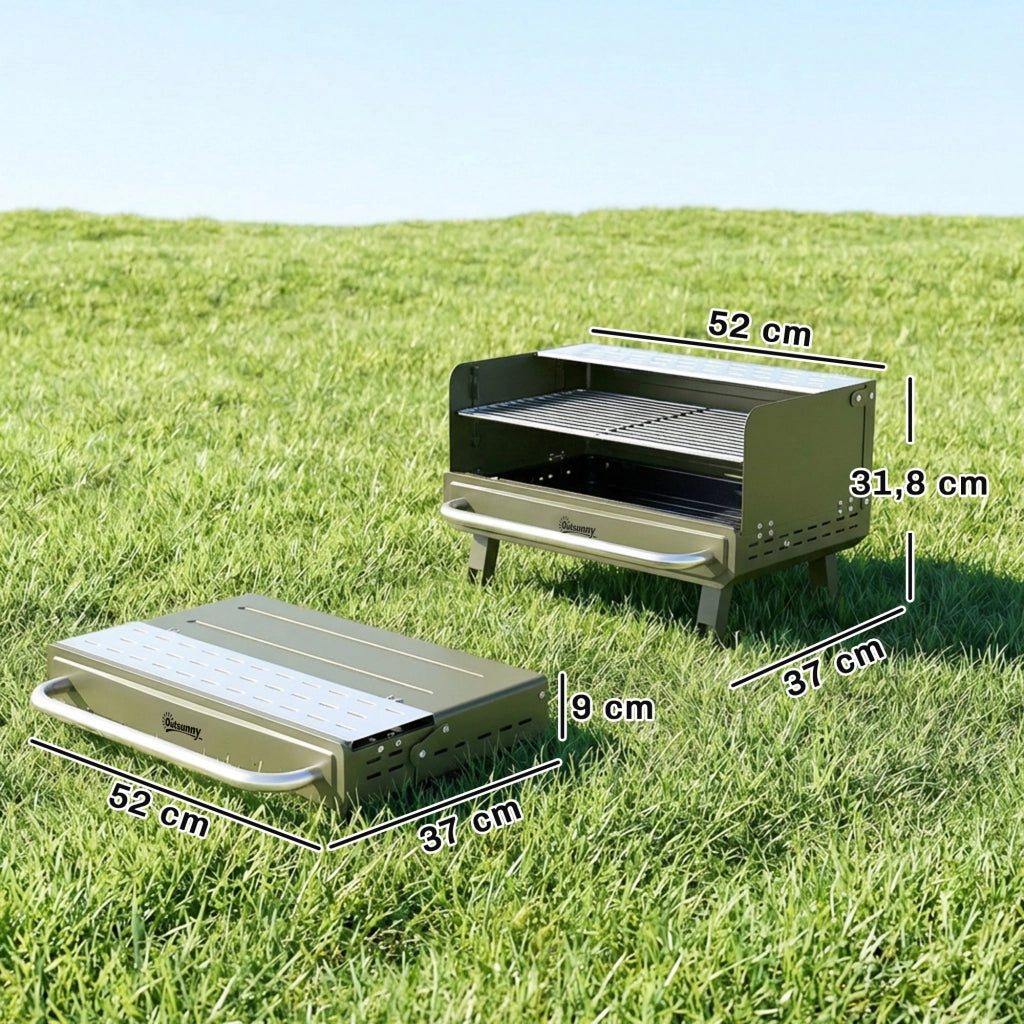 Barbecue a Carbone Pieghevole ¨C zephmum ¨C Verde 52x37x31.8 cm con Griglia Regolabile