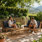 Garden Bench With Dark Grey Cushions, Bamboo
