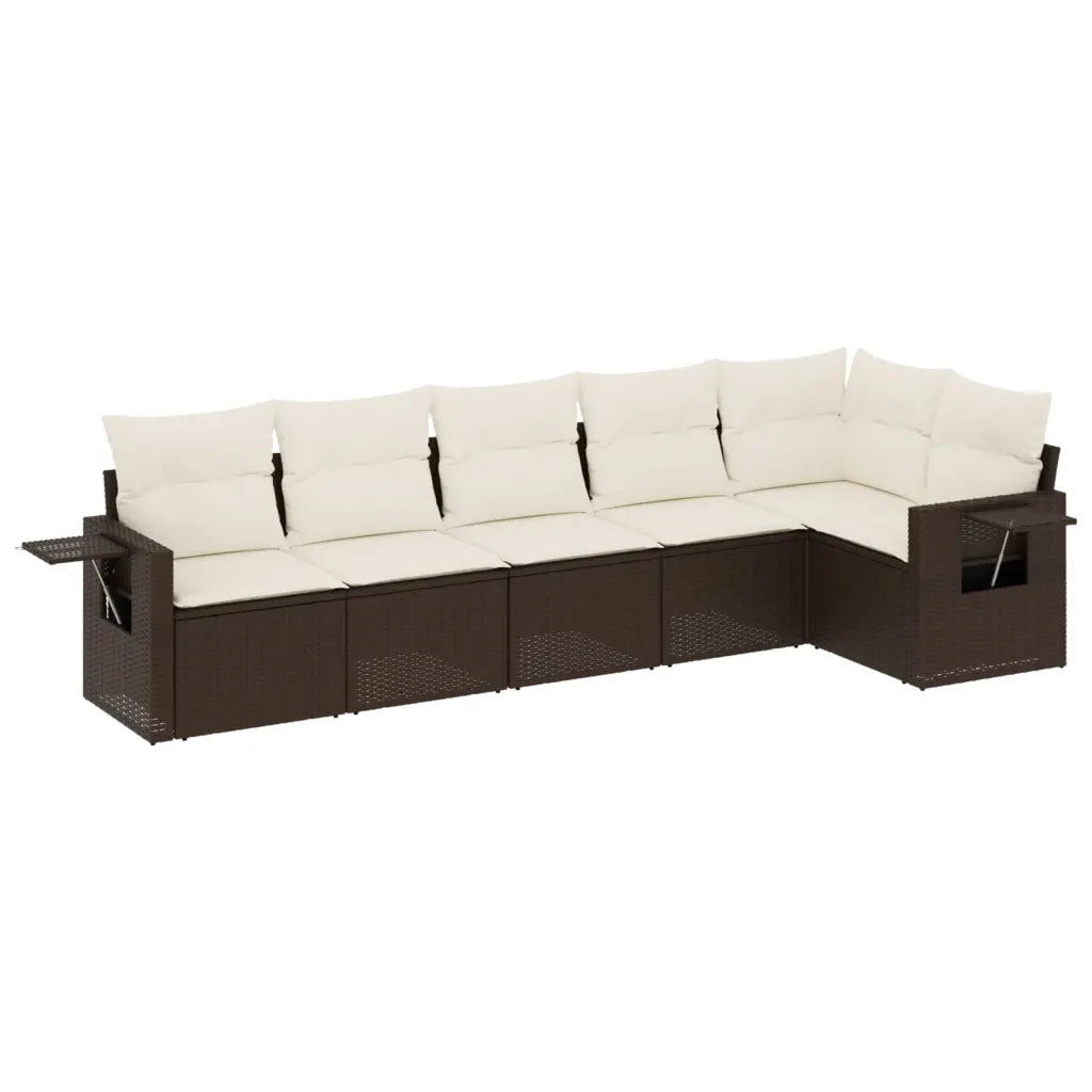 Set Divano da Giardino 6 pz con Cuscini Marrone in Polyrattan 3252530