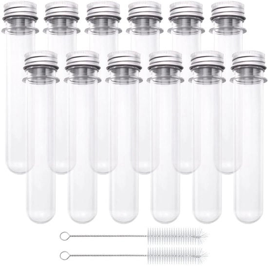 Set di tubi di prova 45ml - 12 pz con cappuccio a vite - trasparente - per fiori e uso laboratorio - inclusi pennelli di pulizia