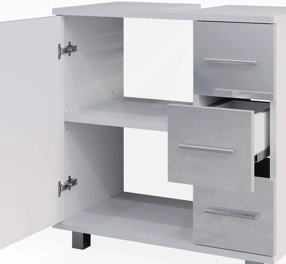 Mobile sottolavabo per bagno Ilias, Bianco lucido, 60 x 60.8 cm, con intaglio per sifone per l'installazione su lavabo