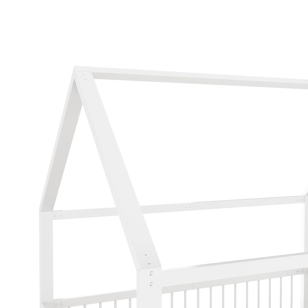 OKWISH Letto a casetta 140×200 cm, Letto Matrimoniale con Sponda di Sicurezza e Cancelletto, senza Materasso, in Metallo, Bianco