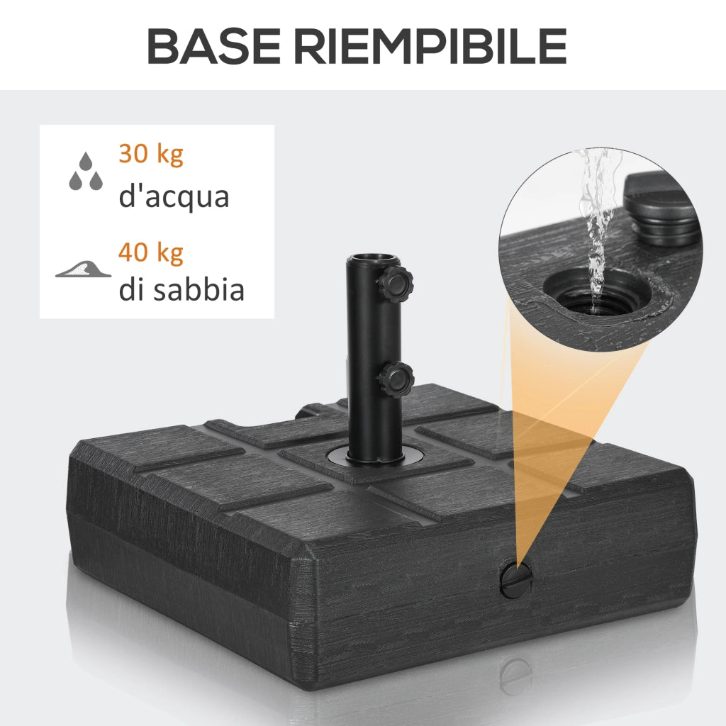 Base per Ombrellone da Giardino ¨C Xylo ¨C Nero HDPE Acciaio 49x49x36.5cm con Maniglie