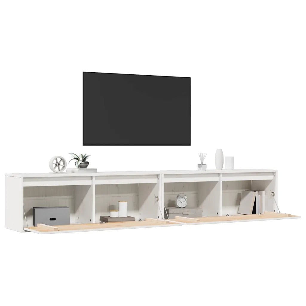Pensili 2 pz Bianchi 100x30x35 cm in Legno Massello di Pino 813468