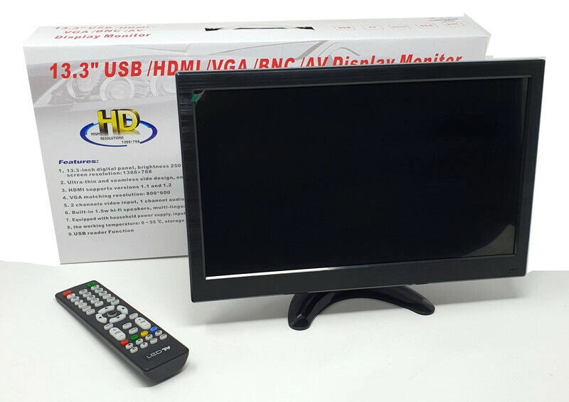 Monitor HDMI VGA Schermo LCD TFT 13.3" POLLICI 1080p Altoparlante BNC USB RCA