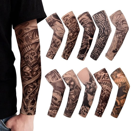 Set di Braccialetti da Tattoo da 10 pezzi - Braccialetti Finte - Kousen per Braccio - Materiale Polyester - Adattabile - 40 cm di Lunghezza - Braccialetti da Armi