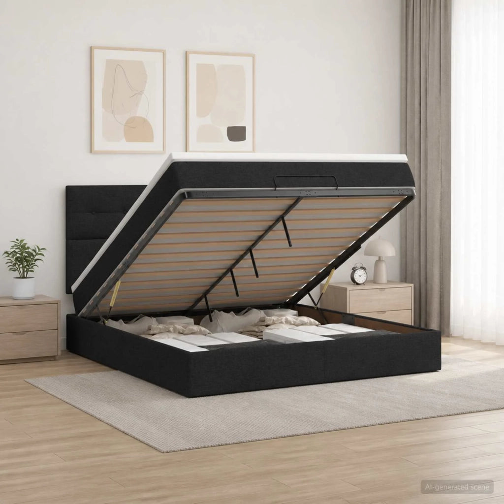 Letto ottomano con materasso Nero 180 x 200 cm Tessuto 3457510