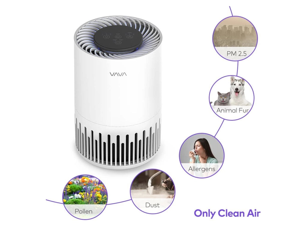 Purificatore Aria VAVA Silenzioso con Filtro HEPA e Carboni Attivi Luce Notturna Ideale per Allergie Animali e Polvere - VA-EE014