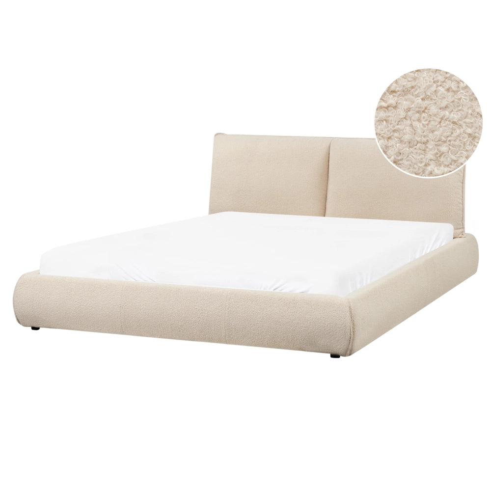 Letto matrimoniale ad acqua imbottito in tessuto boucle beige chiaro 160x200 cm stile moderno