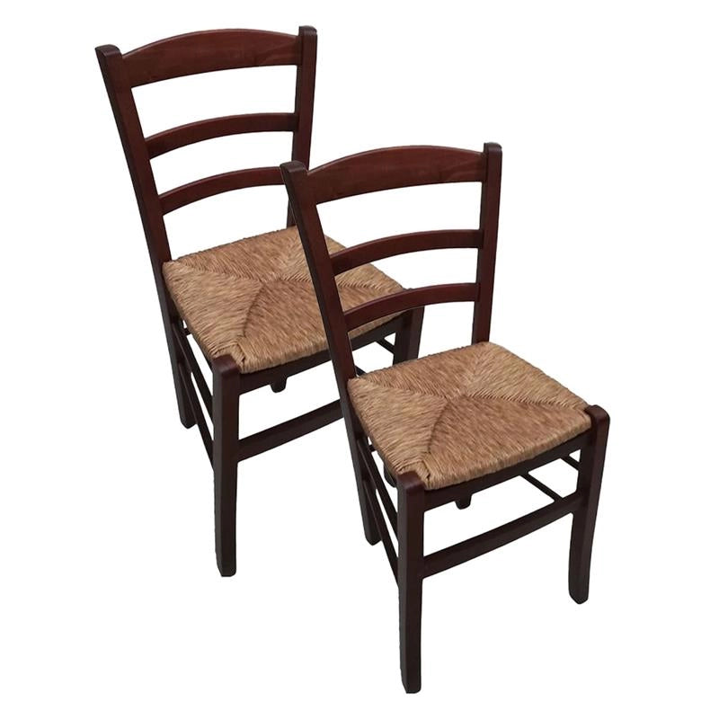 SEDIA IN LEGNO COLORE NOCE 45×45×85 CM MODELLO PAESANA CON SEDUTA IN PAGLIA GREZZA E SCHIENALE ALTO - 2PZ