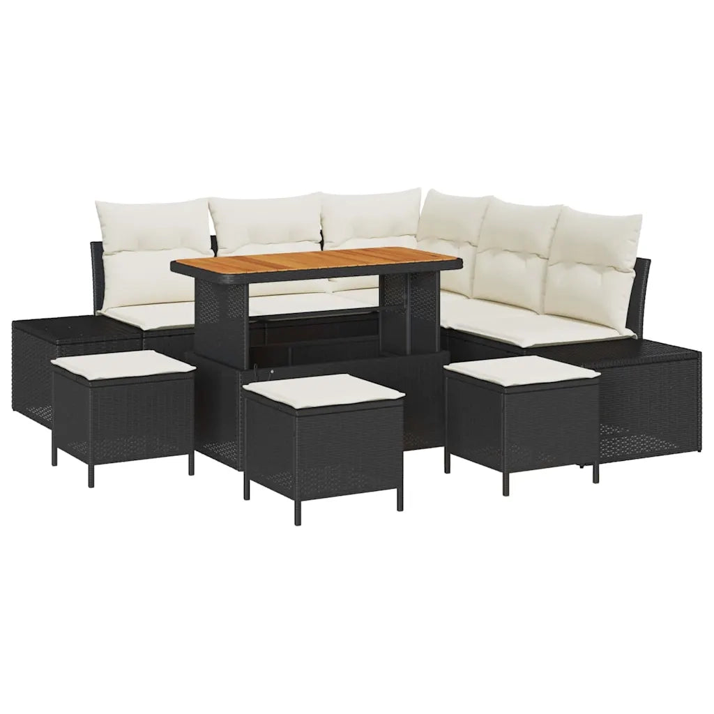Set Divano da Giardino con cuscino 9 pcs Nero Poly Rattan 3364740