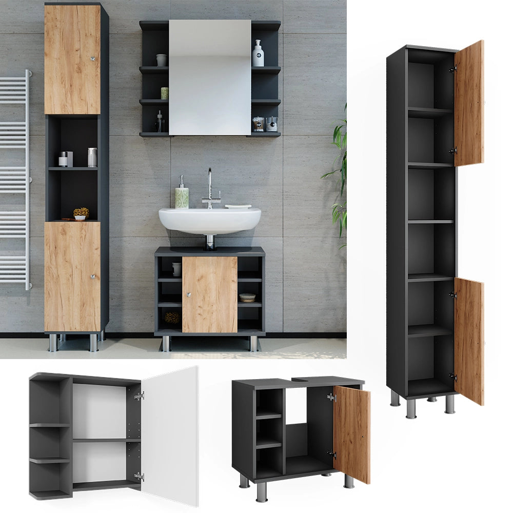 Vicco Set di mobili da bagno Antracite/quercia dorata 3 parti con colonna