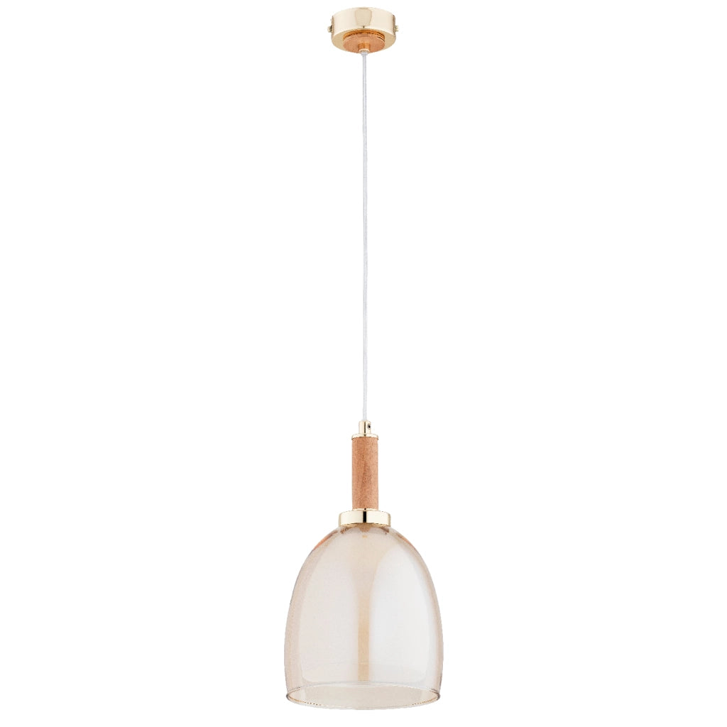 Sospensione moderna ottone legno vetro ambra E27 Alfa