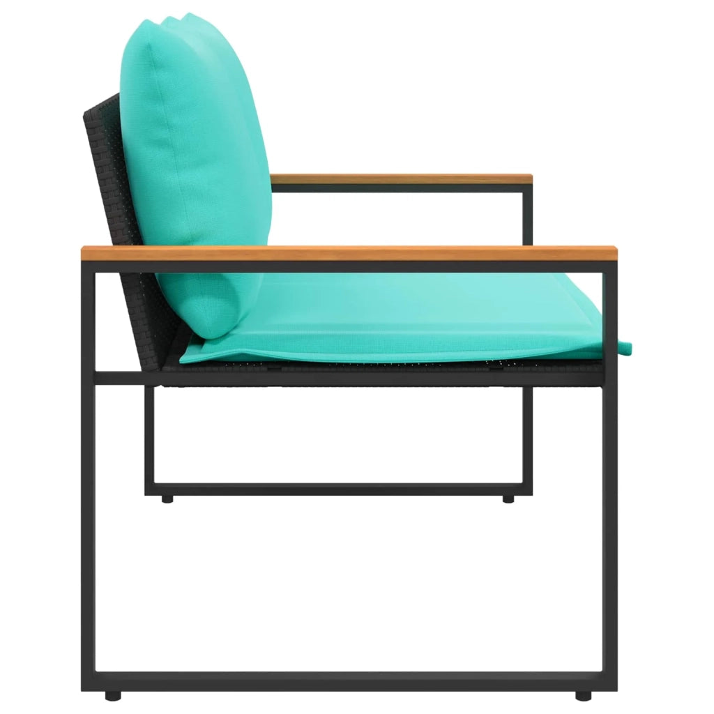 panchina con cuscino Nero e Turchese 115 x 65 x 72 cm Rattan
