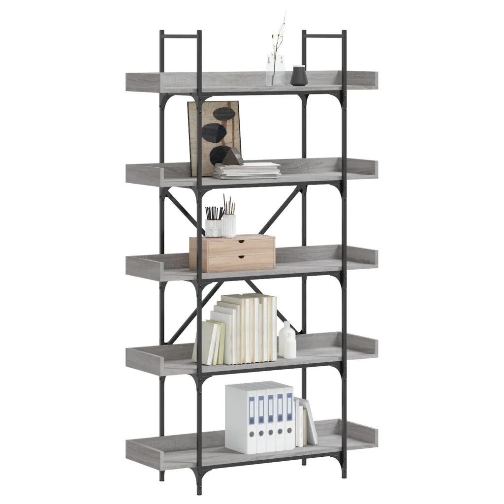 Libreria 5 Ripiani-Scaffale per Libri-Mobile di Stoccaggio Grigio Sonoma 100x33x180,5 Legno Multistrato