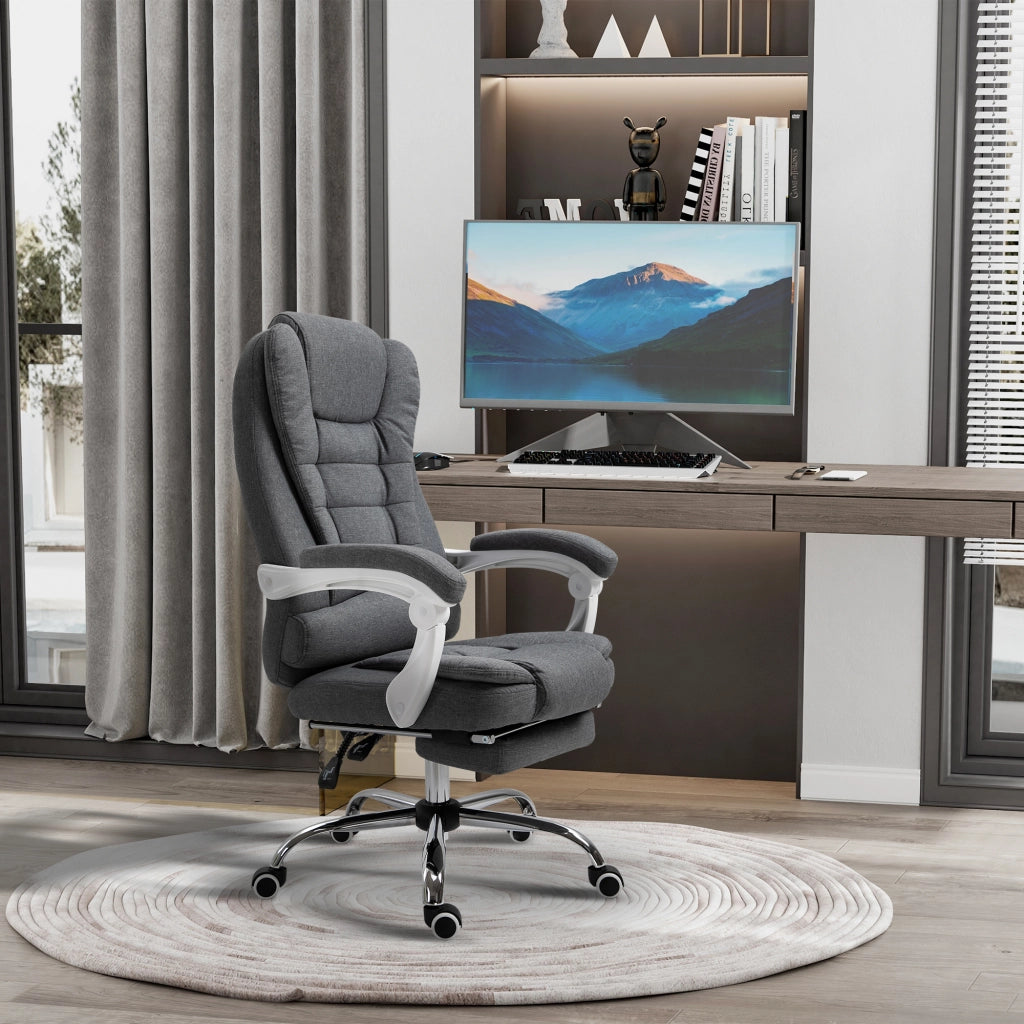Sedia da ufficio ergonomica con poggiapiedi ribaltabile, schienale reclinabile e altezza regolabile in ferro grigio