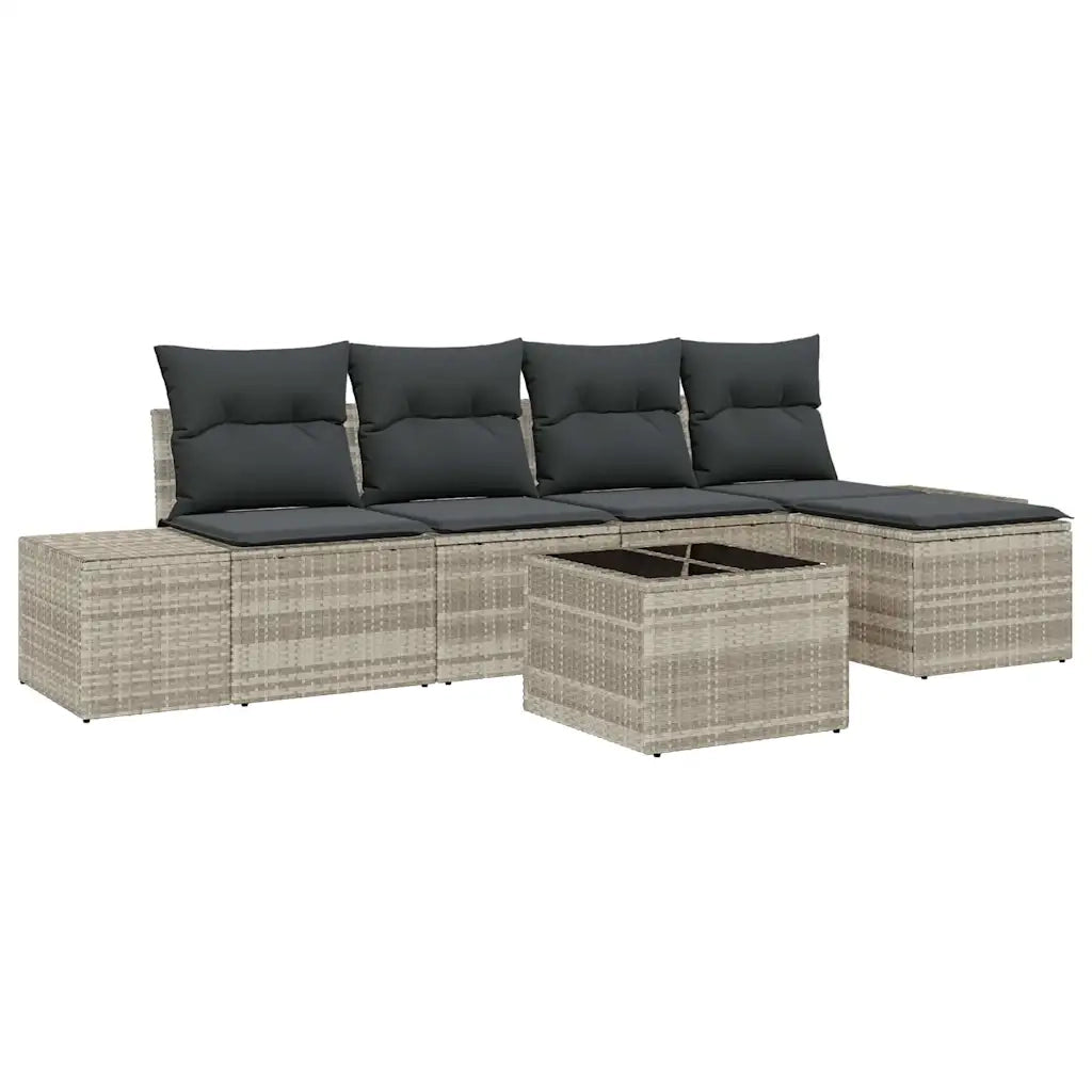 Set Divano da Giardino 6 pcs Grigio chiaro polyrattan