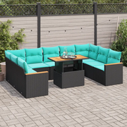 Set Divani da Giardino 10pz con Cuscini in Polyrattan Nero