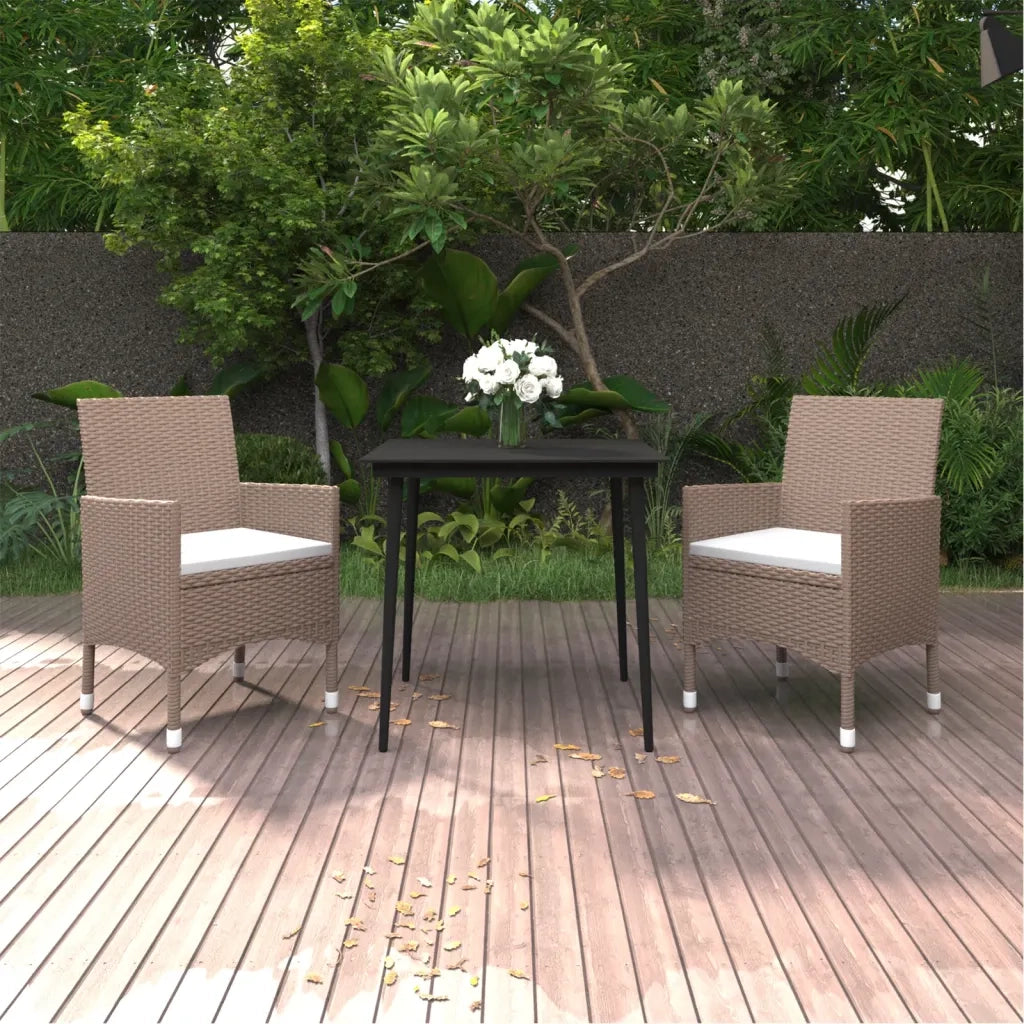 Set da Pranzo per Giardino 3 pz con Cuscini Polyrattan e Vetro 3099751