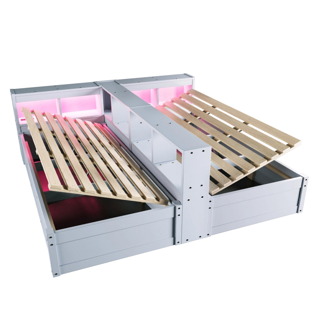 Letto multifunzionale 90/180x200 cm con LED, prese integrate e vani contenitivi