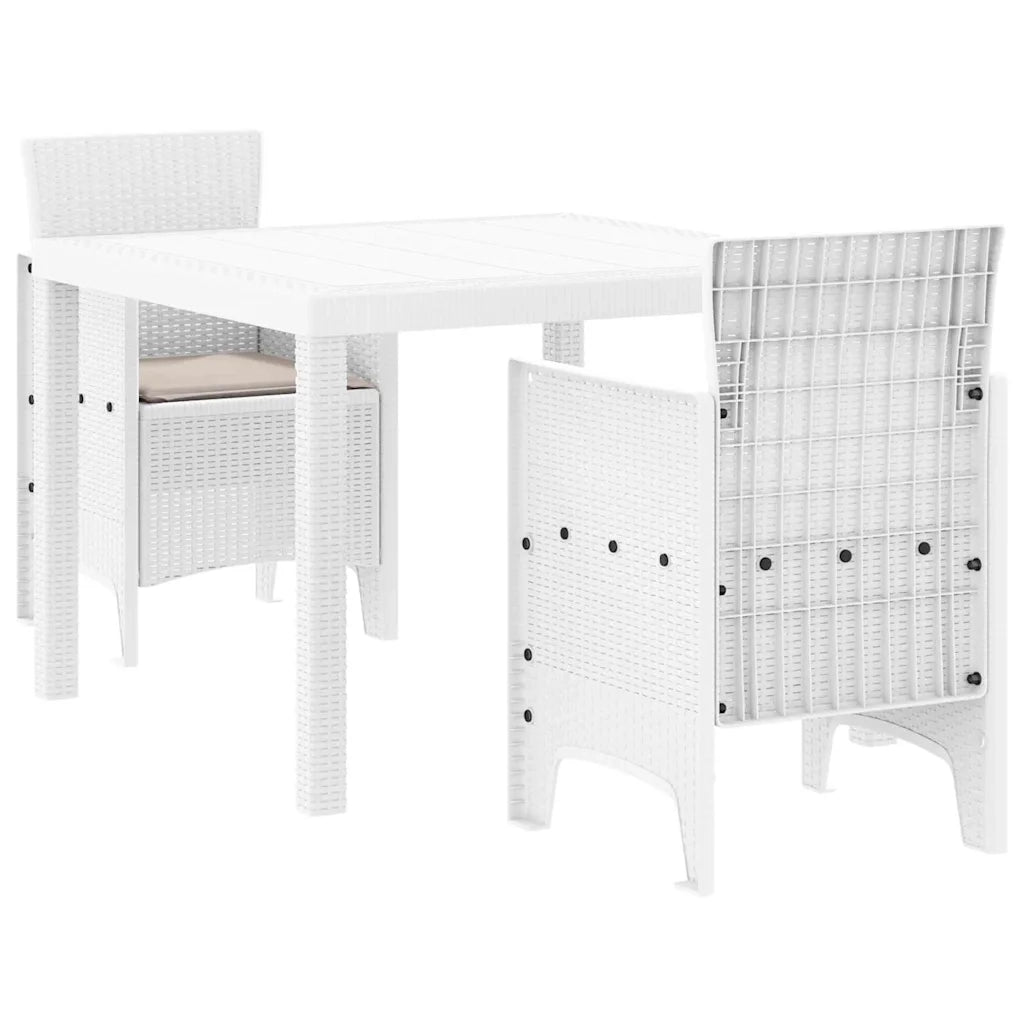 Set da Pranzo per Giardino 3 pcs Bianco Polipropilene