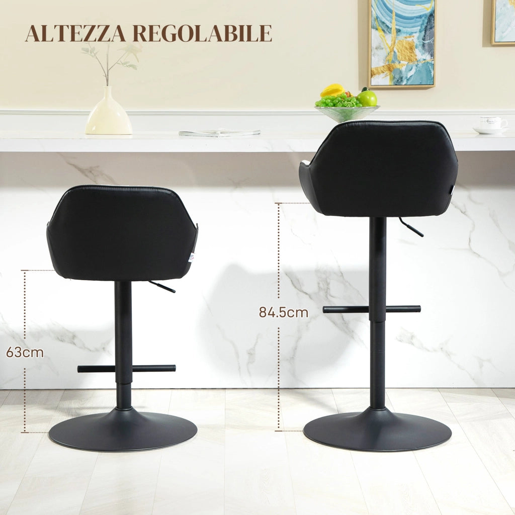 Set 2 Sgabelli Girevoli Imbottiti ad Altezza Regolabile con Schienale 52,5x53x86,5-108 cm Nero e Grigio Chiaro