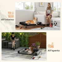 Lettino per Cani Rialzato di 19.5 cm con Cuscino a U, in Poliestere e Acciaio, 110x75x30 cm, Nero e Argento