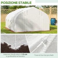 Serra da Giardino 4x3m a Tunnel con Copertura in PE, Porta e 8 Finestre Avvolgibili, Bianco