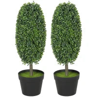 Set da 2 Piante Artificiali, Alberi Artificiali in Vaso con Resistenza ai Raggi UV, Plastica, Cemento, Verde