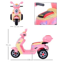 Moto Elettrica per Bambini Batteria 6V, Velocità 3km/h, Motorino Elettrica per Bambini 3-5 Anni con Luci e Musica, 108x51x75 cm, Rosa