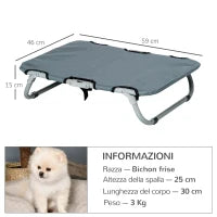 Lettino per Cani Pieghevole in Acciaio e Tessuto Oxford per Interni ed Esterni, 59x46x15 cm, Grigia