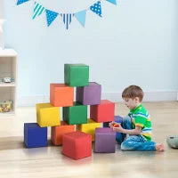 Set 12 Cubi Giocattolo Morbidi per Bambini 12-36 Mesi, Blocchi Schiuma per Bambini, Costruzioni Morbide in PU ed EPE, 20x20x20 cm, Multicolore