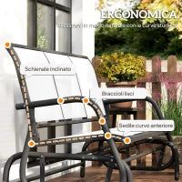 Panchina a Dondolo da Giardino a 3 Posti in Metallo e Tessuto a Rete Traspirante, 147x70x85cm, Beige