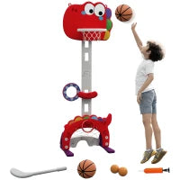 Canestro Basket per Bambini 5 in 1 con Altezza Regolabile, Porta da Calcio e Golf, Età 3-6 Anni, Rosso