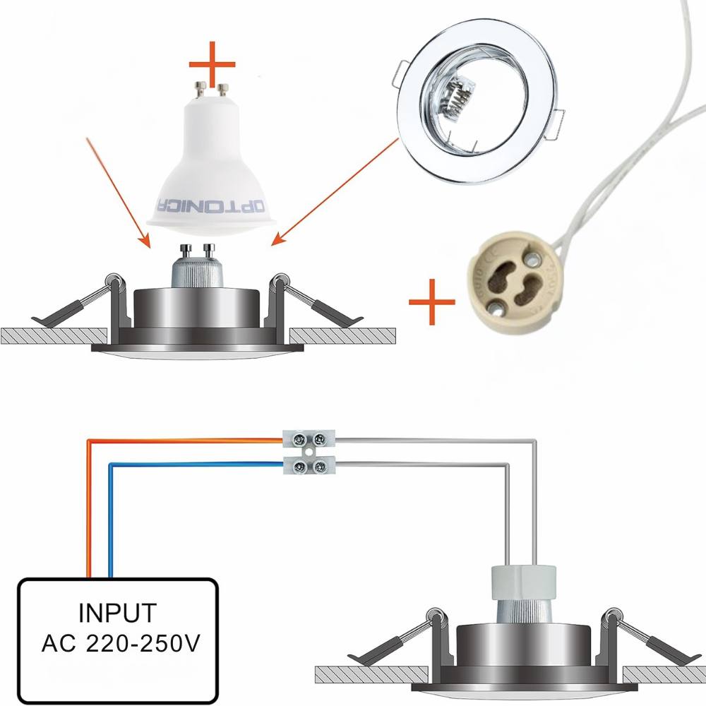 Kit incasso faretti led gu10 con portalampada e supporti tondi per interno