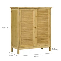Credenza Stile Boho in Rattan e Bambù con 2 Ante e Mensola Interna, 60x27x67.5cm, Colore Legno