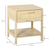 Comodino Moderno con Cassetto e Ripiano Inferiore Portaoggetti, in MDF, 40x40x48 cm, color Legno