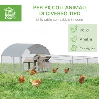 Recinto per Galline da Esterno in Acciaio con Telo di Copertura in PE Anti-UV, 570x280cm