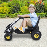 Go-Kart a Pedali per Bambini con Sedile Regolabile, Freno e Frizione, 95x66.5x57cm, Bianco Nero
