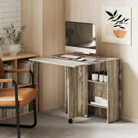 Tavolo a Ribalta con 2 Ripiani Inferiori per 6 Persone Max, in Legno 140x75x74 cm, Grigio